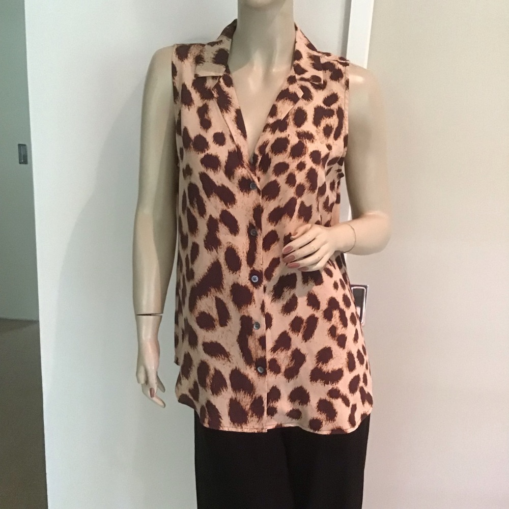 Equipment Femme Leopard Print Silk Top Blouse M